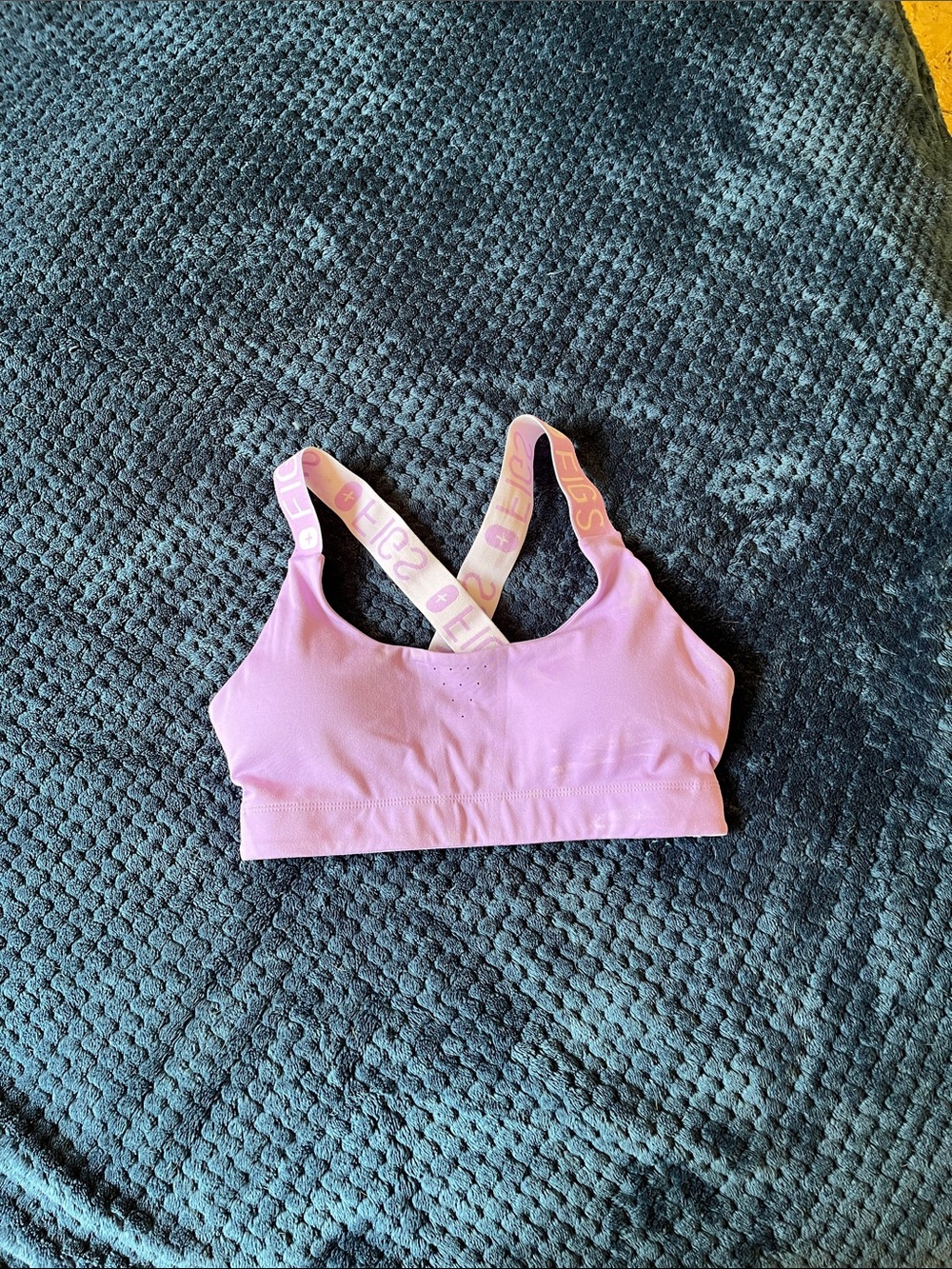 Figs Light Pink Cross-Back Sports Bra with Branded Straps